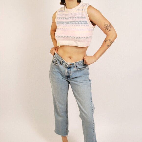 90s Cropped Sweater Vest (S) small vintage white pastel crop top preppy pastel - Picture 4 of 9